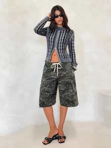 BAD SUNDAY Women's Long Sleeve Black & Grey Retro Cardigan Sweater, Y2K Millennium Style, Autumn/Winter - Grey - View 3