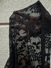 MaterniWear 孕婦V領蕾絲長袖優雅秋季洋裝 - 黑色 - 查看 10