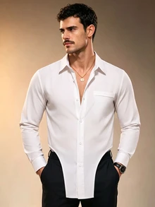 ZURIURI Men's Elegant Premium Minimalist Daily Commute Long Sleeve Shirt - White - View 7