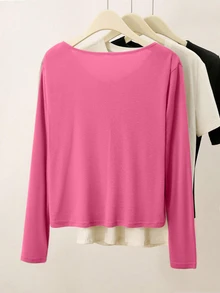 Franclia Women's Plus Size Solid Color Casual Versatile Daily Outing Cardigan - Watermelon Pink - View 2