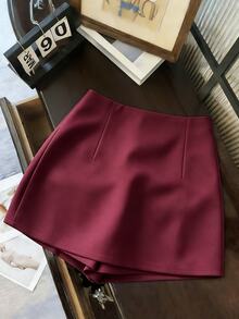 Franclia Women's Elegant Fashion Button Front Slit Skort - Burgundy - View 2