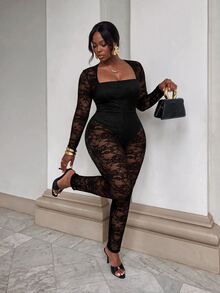 Firerie Plus Size Sexy Street Style Lace Jumpsuit For Music Festival And Vacation - Black - View 7