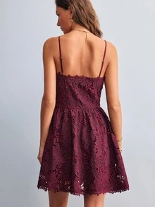 Willow Rêve Women's Embroidered Fabric Brown Waist Hollow Long Sleeve Mini Dress - Brown - View 2