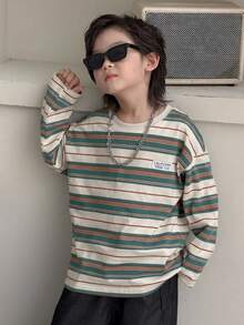 Dazy Kids Kaos Anak Laki-Laki Lengan Panjang Bergaris Kasual untuk Musim Gugur - Light Grey - View 6
