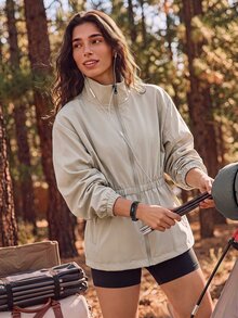 Exploreva Exploreva Women's Outdoor Minimalist Zipper Waist-Cinching Pocket Jacket - Apricot - View 7