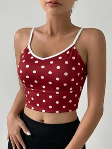 DAZY Polka Dot All-Over Print Contrast Color Strap Padded Sports Bra For Women - Burgundy - View 3