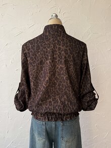 Attitoon Women's Leopard Print Zipper Casual Daily Long Sleeve Jacket - Brown - View 2