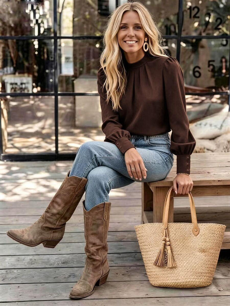 EMERY ROSE Women's Solid Color Casual Versatile Daily Wear Shirt - Brown - View 1