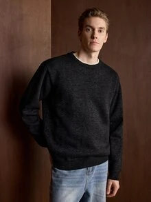 Manfinity CityGents 男士保暖內裡純色休閒百搭日常穿著長袖毛衣，秋季休閒登山秋冬上衣，情人節適用 - 灰色 - 查看 5