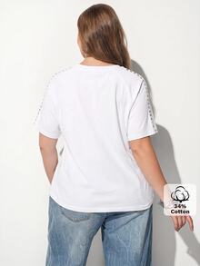 Maija Plus Size Rivet Decorated Sexy Crew Neck Short Sleeve T-Shirt For Daily Wear - White - View 5