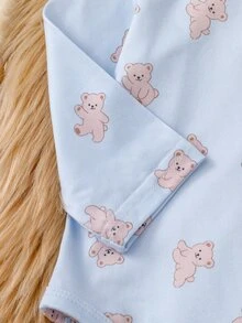 3 Pieces Newborn Long Sleeve Jumpsuit With Footed Pants - Baby Blue - View 5