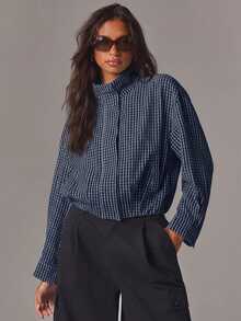 Athîral Women's Plaid Casual Versatile Daily Long Sleeve Jacket - Navy Blue - View 3