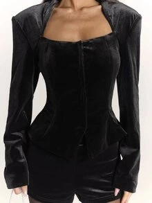 SHEIN BAE Women's Autumn/Winter Minimalist Style Long Sleeve Blazer & Shorts Suit Set, Suitable For Commuting, Office, Social Events, And Daily Outings - Black - View 8