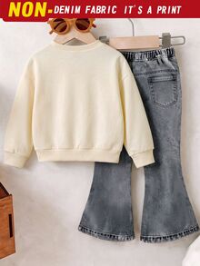 4-7歲女孩甜美風豹紋蝴蝶結運動衫與彈性腰寬腿褲2件套兒童服飾－舒適時尚套裝，適合日常玩耍與節日聚會 - 彩色 - 查看 2