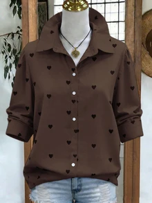 Linhara Large-Sized Woven Simple Commuting Casual Autumn Shirt - Coffee Brown - View 1