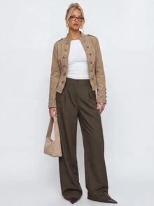 Avantive Women's Solid Color Pleated Straight Leg Loose Casual Suit Pants - Rust Brown - View 8