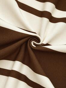 QUELARIE Plus Size American Vintage Half-Zip Striped Niche Sweatshirt Fall - Coffee Brown - View 7