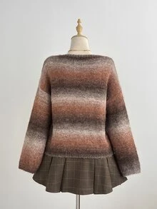 Elamini 女款寬鬆休閒百搭V領漸層日常通勤套頭針織衫 - 彩色 - 查看 2