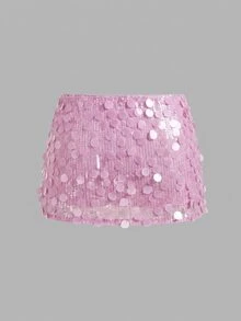 SHEIN ICON Silver Low Rise Sequin Decor Bodycon Mini Skirt - Mauve Purple - View 2
