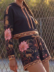 CAJUNI Tropical Vacation Dark Boho Running Shorts - Multicolor - View 9