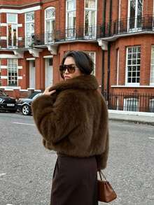Pariaura New Winter Brown Long Sleeve Women's Faux Fur Coat - Brown - View 2