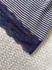 IslaSuriya Women's Fitted Lace Patchwork Striped Camisole Tank Top - Navy Blue - View 4