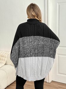 SHEIN CURVE+ كنزة نسائية مقاس كبير بألوان متباينة كاجوال للاستخدام اليومي بأكمام طويلة - متعدد الألوان - مشاهدة 2