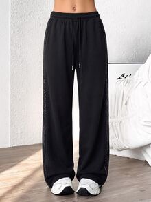 StreetHx Women's Black Patchwork Sports Pants - Black - View 3