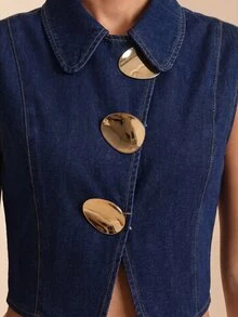 Selenza Women's Metal Buckle Casual Daily Denim Top - Blue - View 5