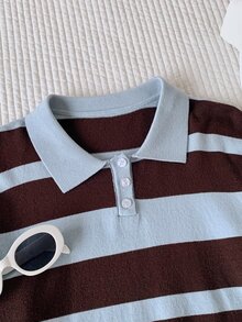 Comfortcana Women's Striped Long Sleeve Polo Collar Sweater And Knitted Skirt 2 Pieces Set - Multicolor - View 9