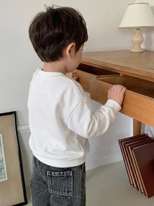 Hapijoa 嬰兒/幼兒（男孩）夏季圓領純色休閒短袖上衣 - 白色 - 查看 2