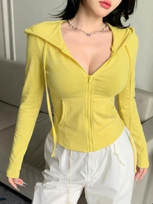 DAZY Valentine's Day Women's Fitted Zip-Up Hoodie T-Shirt T-Shirt - Yellow - View 3