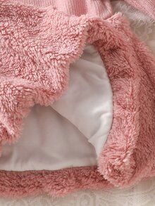 SHEIN 1 Piece Baby Girls Tutu Dress Cute Sweet Dusty Pink Bowknot Fuzzy Plush Skirt Long Sleeve Round Neck Thick Birthday Winter Fall Jumpers - Dusty Pink - View 5