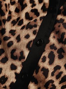 Balvessa Women's Leopard Print Cutout V-Neck Pocket Fashion Short Dress - Khaki - View 5