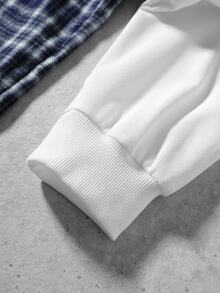 ROMWE MEN Men's Plaid Shirt With Tie Decor 2 In 1 Design - Blue - View 6