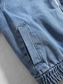 ROMWE MEN Men's Loose Fit Stand Collar Denim Jacket - Light Wash - View 6