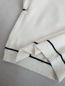 Easowa Sweater Lengan Panjang Kasual Harian Wanita dengan Motif Blok Warna - Putih - View 7