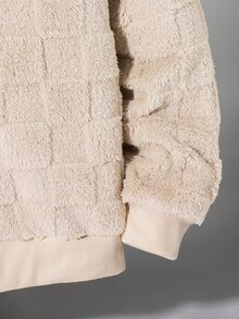 SHEIN 青少年男孩休閒格紋毛絨連帽夾克，附裝飾補丁，適合秋冬返校季 - 杏色 - 查看 6