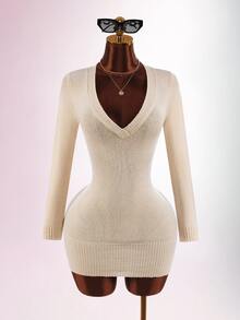 Amplova Women's Solid Color Dress And Tassel Design Cape Top Knit 2 Pieces Set - Apricot - View 9