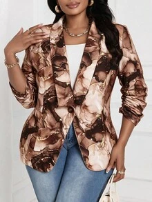 SHEIN Lady Plus Size Women's Casual Commute Travel Blazer Jacket - Multicolor - View 4