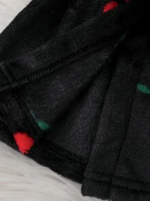 SHEIN 秋冬新生兒白色底可愛紅櫻桃印花雙面法蘭絨毛絨蝴蝶結睡袍 - 黑色 - 查看 7