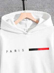 SHEIN 2件組青少年男孩黑色保暖內裡連帽衛衣圖案印花慢跑褲套裝，返校秋季款 - 黑與白 - 查看 4