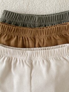 SHEIN 3件組幼兒男嬰休閒工裝慢跑褲 甜美棕色、綠色、白色 羅紋燈芯絨口袋翻蓋款 常規版 生日派對 冬季 萬聖節 聖誕節 假期穿搭 - 彩色 - 查看 4