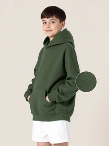 Tween Boy Pocket Drop Shoulder Sweatshirt, Casual Suitable For Spring/Autumn Daily Wear - Army Green - View 4