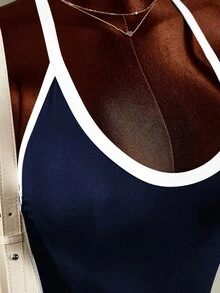 Amplova Women's Colorblock Casual Daily Travel Sports Romper - Navy Blue - View 6