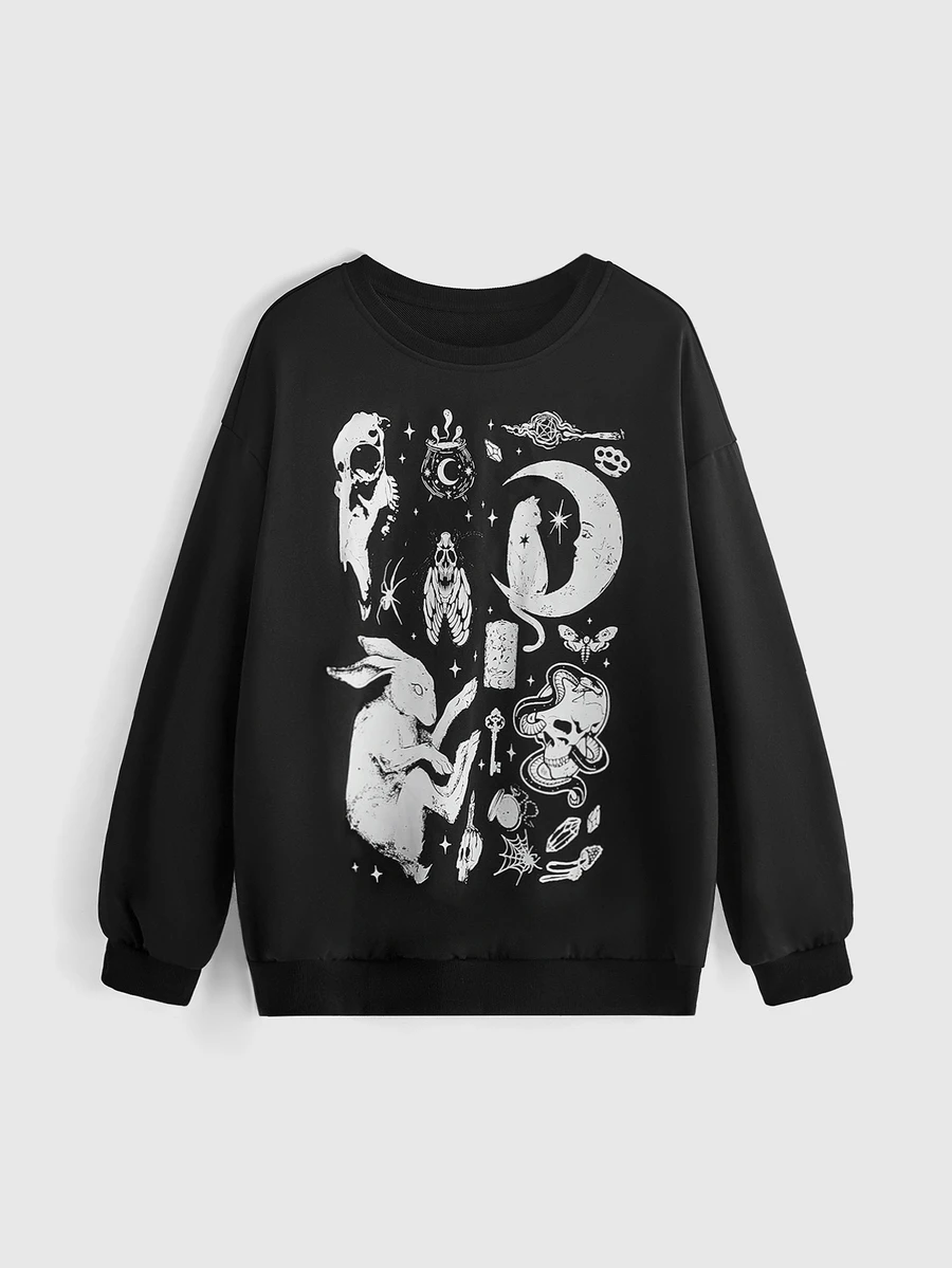 ROMWE Goth Plus Size Women Rabbit Pattern Casual Everyday Long Sleeve Sweater - Black - View 1