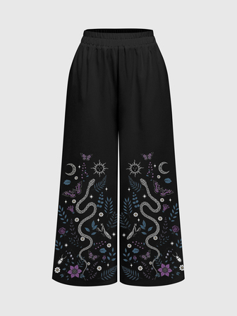 Grunge Punk Pantaloni casual da donna a gamba larga con motivo farfalla e serpente per uso quotidiano