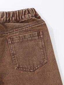 SHEIN Genkimix Kids Tween女孩牛仔褲 2025秋冬新款 女孩寬腿牛仔褲 新到貨 可愛愛心刺繡 寬鬆牛仔褲 復古做舊牛仔色 Y2K學院風街頭休閒可愛復古 刺繡圖案破洞 粉色愛心圖案刺繡 - 咖啡棕 - 查看 7
