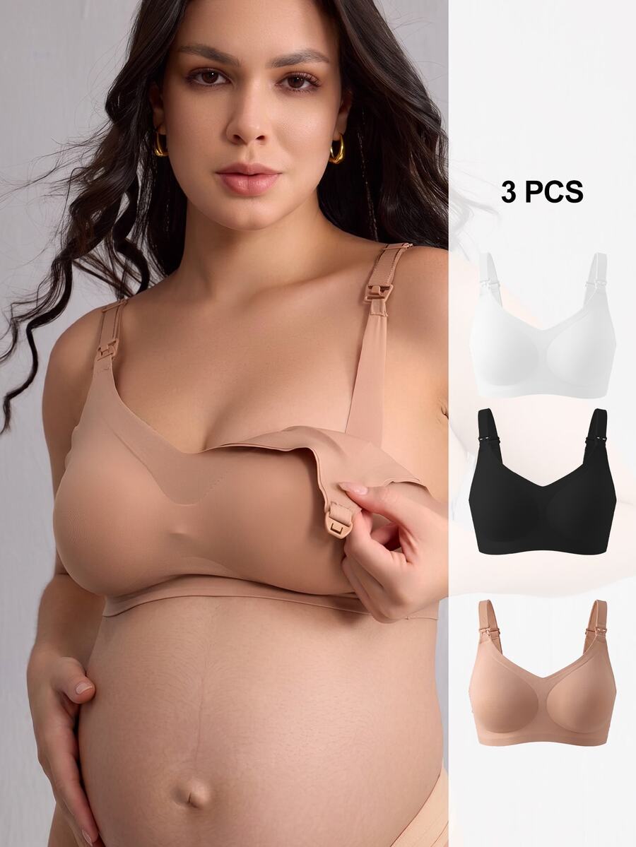 Moonlight&Mama 3pcs Minimalist Seamless Comfortable Maternity Bras - Multicolor - View 1
