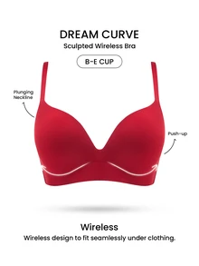 LUVLETTE Dream Curve Support+ Christmas Red Wireless Push Up T-Shirt Basic SizeFreedom Bra No Show Underwear Comfortable Must-Haves - Red - View 2